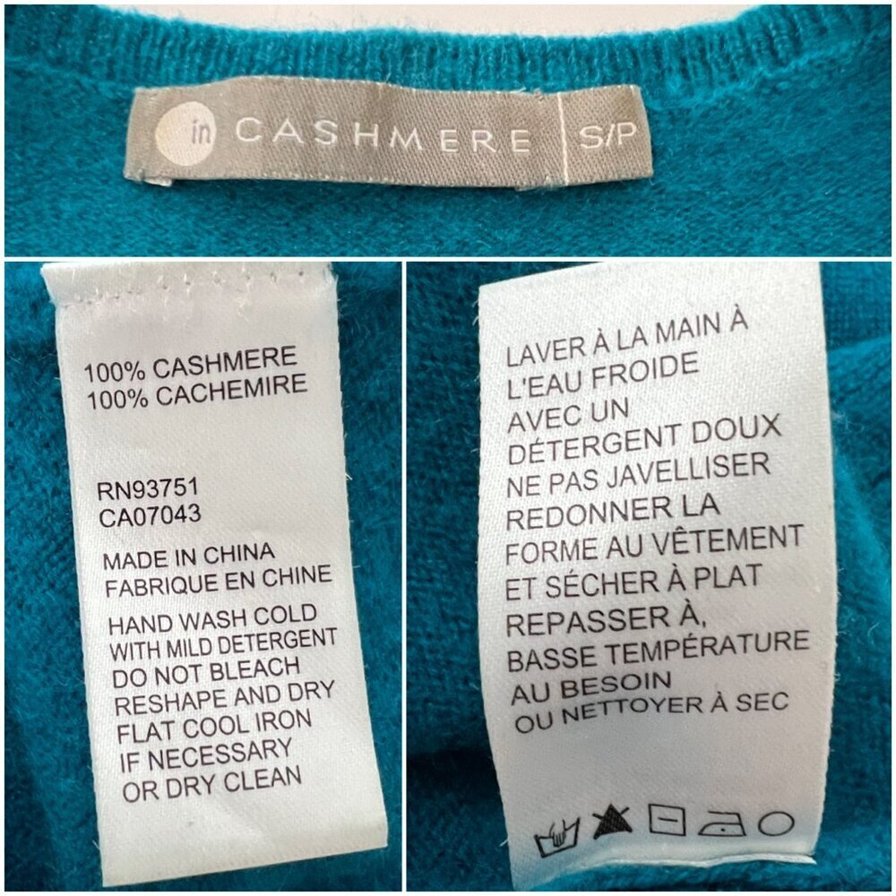 InCashmere 100% Cashmere Blue Boatneck 3/4 Sleeve Pullover Sweater Sz S - Picture 11 of 12
